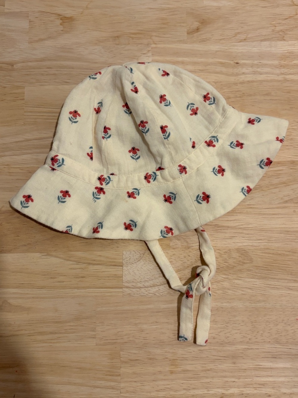 Petit Bateau Organic Cotton Floral Sun Hat - Cream with Red Flowers 12-18 Month